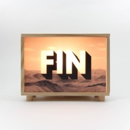 Fin Collage in Pinewood Light Box, Beautiful Warm Wooden Lamp, Cinema Led Vintage Screen, The End Lampshade. #fin - thumbnail 1