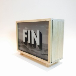 Fin Collage in Pinewood Light Box, Beautiful Warm Wooden Lamp, Cinema Led Vintage Screen, The End Lampshade. #fin - thumbnail 3