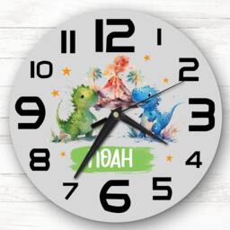 Blue Green Dinosaur Dusky Grey Boys Personalised Gift Clock - thumbnail 1