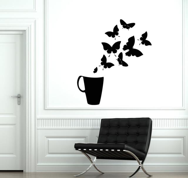 Wall Vinyl Decal Cup Of Coffee & Butterflies Positive Guaranteed Quality Decor 2026Di - image 1