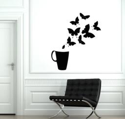 Wall Vinyl Decal Cup Of Coffee & Butterflies Positive Guaranteed Quality Decor 2026Di - thumbnail 1