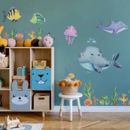 Kids Undersea Wall Decal Cute Whale With Sea Animals Sticker Peel & Stick - thumbnail 3