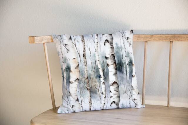 Birch Tree Cushion Cover Woodland Watercolour Home Decor Grey Pillow - image 1