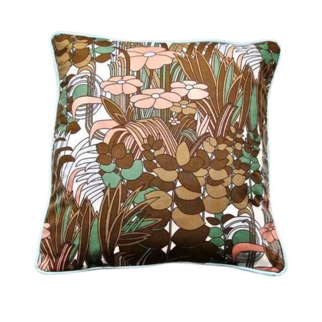 Vintage Floral Cotton Cushion Cover 70S Osman Textiles Throw Pillow - 18x18 Ins - image 1