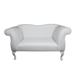 Small Chaise Longue Wingback Queen Anne Sofa in A White Faux Leather Fabric - British Handmade - thumbnail 2