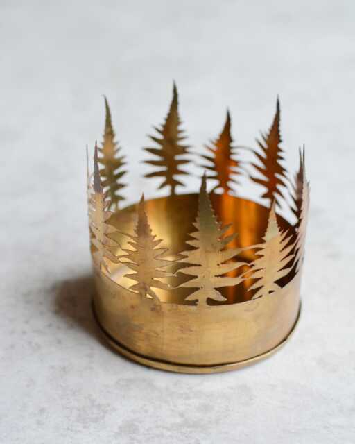 Brass Fern Tealight Holder - Woodland Candle Lantern, Cosy Home Accent - image 1