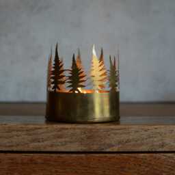 Brass Fern Tealight Holder - Woodland Candle Lantern, Cosy Home Accent - thumbnail 3