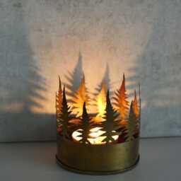 Brass Fern Tealight Holder - Woodland Candle Lantern, Cosy Home Accent - thumbnail 2