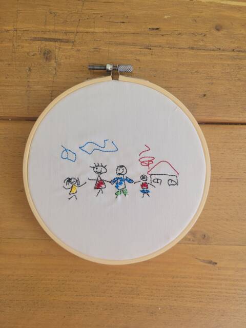 Personalised Embroidery Hoop Made From Children's Drawings. Gift For Parents Or Grandparents. Custom Order - image 1