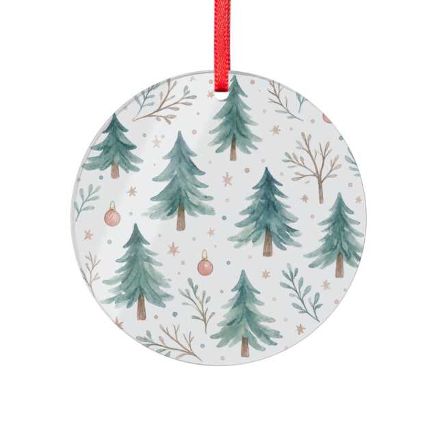 Watercolor Christmas Trees Acrylic Ornament - Round Holiday Decoration - image 1