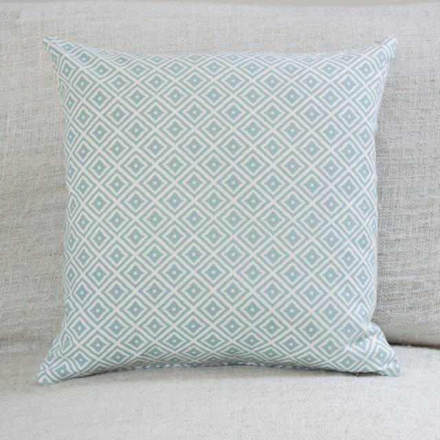 Contemporary Geometric Ikat Cushion in Duck Egg Blue. Double Sided. 17x17 - image 1