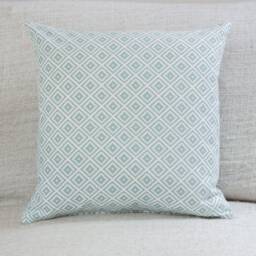 Contemporary Geometric Ikat Cushion in Duck Egg Blue. Double Sided. 17x17 - thumbnail 1