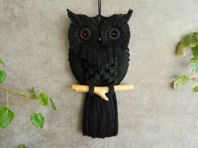 Macrame Owl Wall Hanging, Hand Woven Tapestry, Above Bed Apartment Decor - image 1