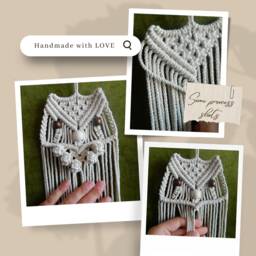 Macrame Owl Wall Hanging, Hand Woven Tapestry, Above Bed Apartment Decor - thumbnail 4