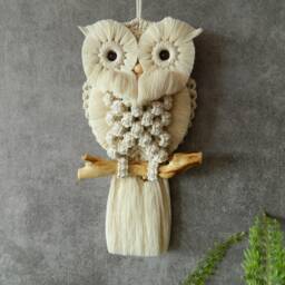 Macrame Owl Wall Hanging, Hand Woven Tapestry, Above Bed Apartment Decor - thumbnail 2