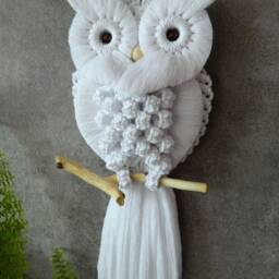 Macrame Owl Wall Hanging, Hand Woven Tapestry, Above Bed Apartment Decor - thumbnail 3