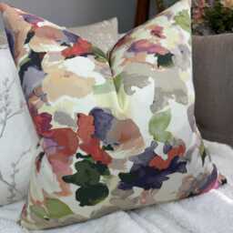 Decorative Cushion Cover, Multicoloured Floral Pillow Cover, Watercolour Floral Throw Designer Fabric - thumbnail 2