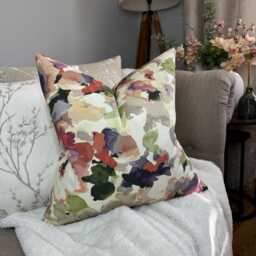 Decorative Cushion Cover, Multicoloured Floral Pillow Cover, Watercolour Floral Throw Designer Fabric - thumbnail 4
