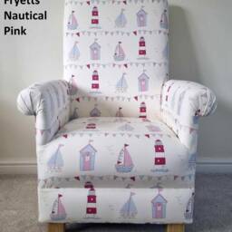 Handcrafted Nautical Children's Chair Fryetts Maritime Blue Fabric Armchair Boys Girls Seat Seagulls - thumbnail 3