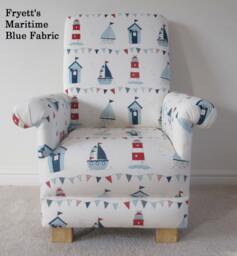 Handcrafted Nautical Children's Chair Fryetts Maritime Blue Fabric Armchair Boys Girls Seat Seagulls