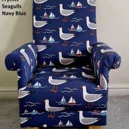 Handcrafted Nautical Children's Chair Fryetts Maritime Blue Fabric Armchair Boys Girls Seat Seagulls - thumbnail 2