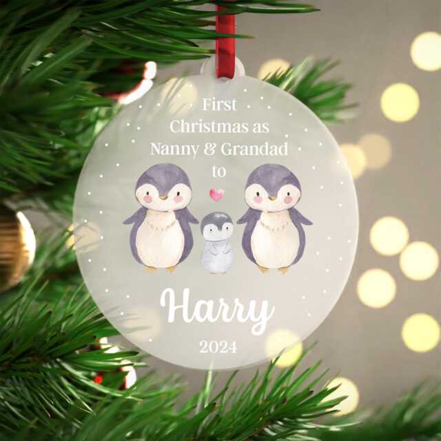 First Christmas As Grandparents Bauble Ornament - Nanny Grandad Grandma Personalised Family Xmas Decoration With Red Bag - image 1
