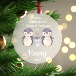 First Christmas As Grandparents Bauble Ornament - Nanny Grandad Grandma Personalised Family Xmas Decoration With Red Bag - thumbnail 1