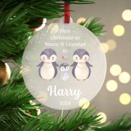 First Christmas As Grandparents Bauble Ornament - Nanny Grandad Grandma Personalised Family Xmas Decoration With Red Bag - thumbnail 3