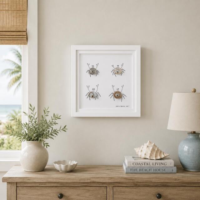 Cornish Sea Glass Crab Wall Art Ocean Theme Decor Nursery Framed Picture Handmade in Cornwall - image 1