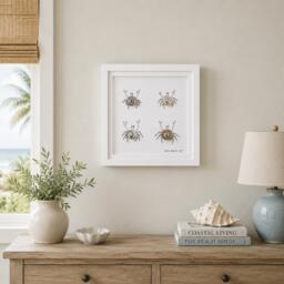 Cornish Sea Glass Crab Wall Art Ocean Theme Decor Nursery Framed Picture Handmade in Cornwall - thumbnail 1