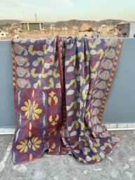 Handmade Block Print Patchwork Reversible Cotton Kantha Quilt Lightweight Blanket - thumbnail 1