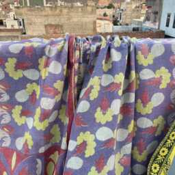 Handmade Block Print Patchwork Reversible Cotton Kantha Quilt Lightweight Blanket - thumbnail 2
