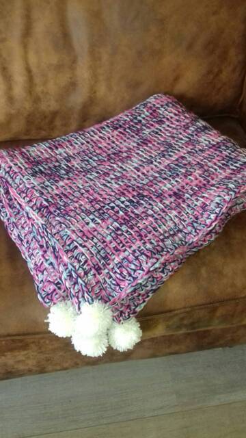 Multicolored Living Blanket, Crocheted Warm Comfortable Pink Purple Tunisian Blanket - image 1