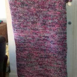 Multicolored Living Blanket, Crocheted Warm Comfortable Pink Purple Tunisian Blanket - thumbnail 2