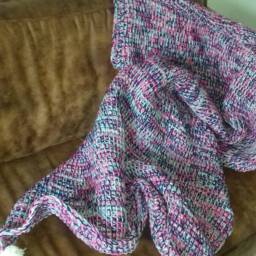 Multicolored Living Blanket, Crocheted Warm Comfortable Pink Purple Tunisian Blanket - thumbnail 3