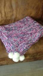 Multicolored Living Blanket, Crocheted Warm Comfortable Pink Purple Tunisian Blanket - thumbnail 1