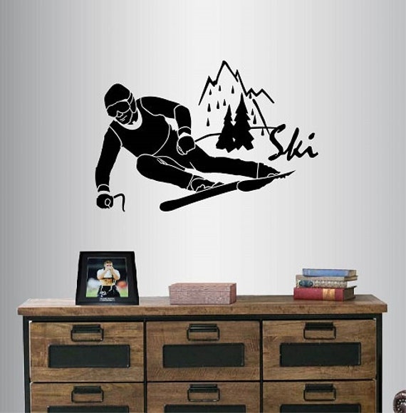 In-Style Decals Wall Vinyl Decal Home Decor Art Sticker Ski Word Sign Man Boy Skiing Skier Extreme Sports Winter Removable Mural Design 99 - image 1