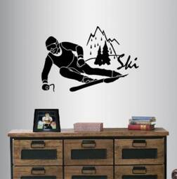 In-Style Decals Wall Vinyl Decal Home Decor Art Sticker Ski Word Sign Man Boy Skiing Skier Extreme Sports Winter Removable Mural Design 99 - thumbnail 1