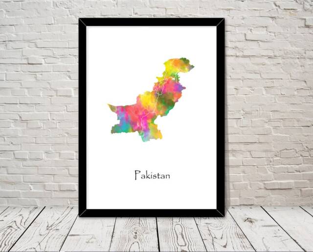 Pakistan Art Watercolour Illustration Map Abstract Print Wall Home Decor Giclee Print Office Living Room