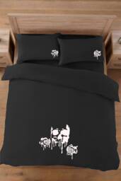 Gothic Black With White Dripping Skull & Roses Duvet Cover Bedding in Double Or King