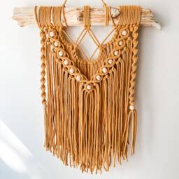 Autumn Sun, Mustard Macrame Wall Hanging With Wooden Beads, Yellow Tapestry, Neutral Boho Home Decor, Unique Ready To Ship, Gift - thumbnail 2