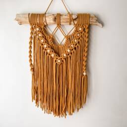 Autumn Sun, Mustard Macrame Wall Hanging With Wooden Beads, Yellow Tapestry, Neutral Boho Home Decor, Unique Ready To Ship, Gift - thumbnail 3