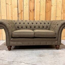 2 Seater Sage Green Tweed Fabric Chesterfield Sofa, Settee - British Handmade - thumbnail 3