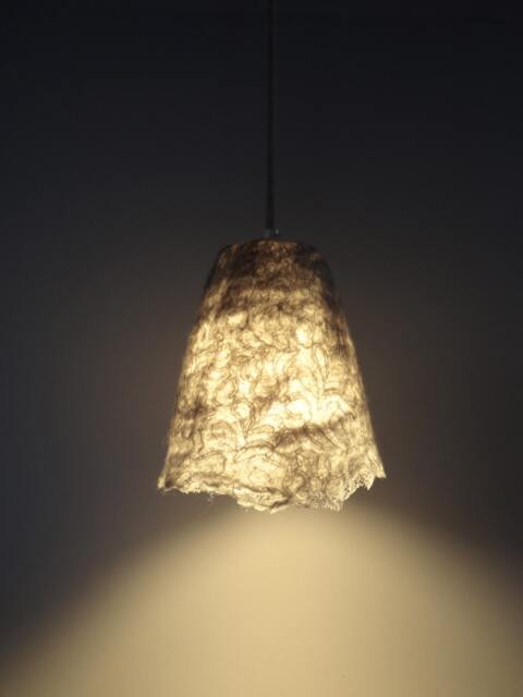 Handfelted Lampshade, Pendant Light, Lamp, Grey Hanging Felted Natural Wool & Lace Fabric. Made To Order - image 1