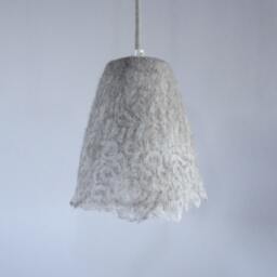 Handfelted Lampshade, Pendant Light, Lamp, Grey Hanging Felted Natural Wool & Lace Fabric. Made To Order - thumbnail 2