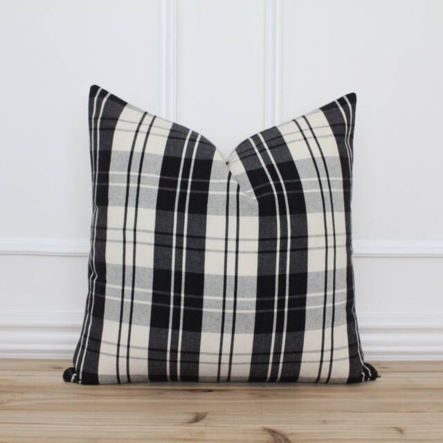 Black Plaid Pillow Cover Farmhouse Modern Designer Decorative Throw Lumbar - Britt - image 1