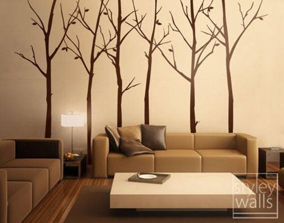 Tree Wall Decal, Forest Winter Trees Decal Stickers Set Of 6 Vinyl Home Decor Room Office Living - image 1