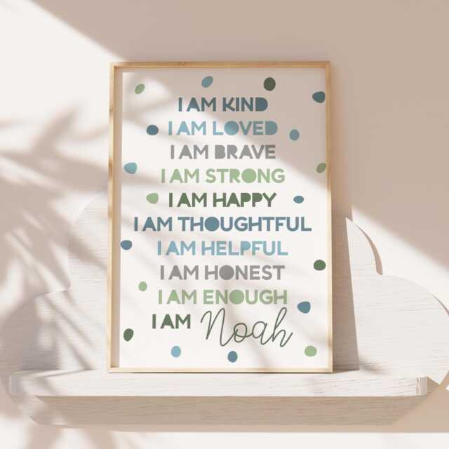 Boys Personalised Affirmation Print, Bedroom Decor, I Am Nursery Prints, Playroom Wall Art, Positive Prints - image 1
