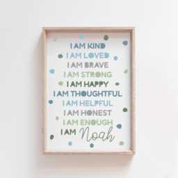 Boys Personalised Affirmation Print, Bedroom Decor, I Am Nursery Prints, Playroom Wall Art, Positive Prints - thumbnail 2