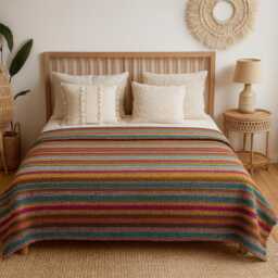 Recycled Cotton Throw Blanket - Durable Sofa & Bed Cover Eco Friendly Portuguese Textile - 150 X 210 cm - thumbnail 3